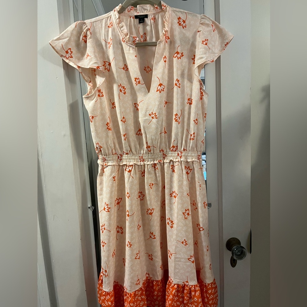 Ann Taylor Cream and Orange Floral Midi Dress